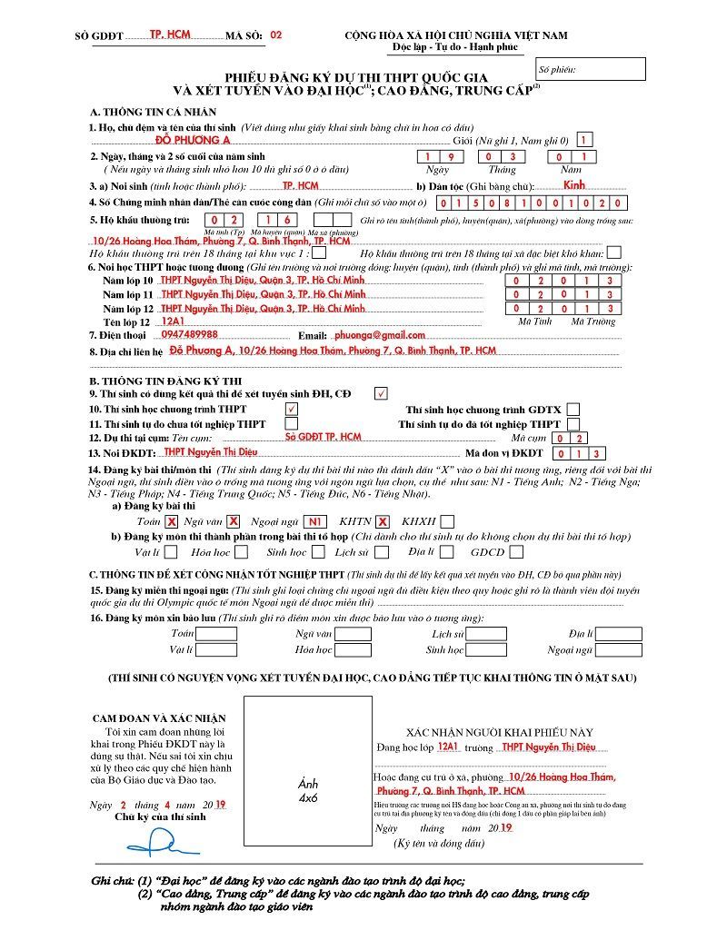 đăng ký dự thi 2019
